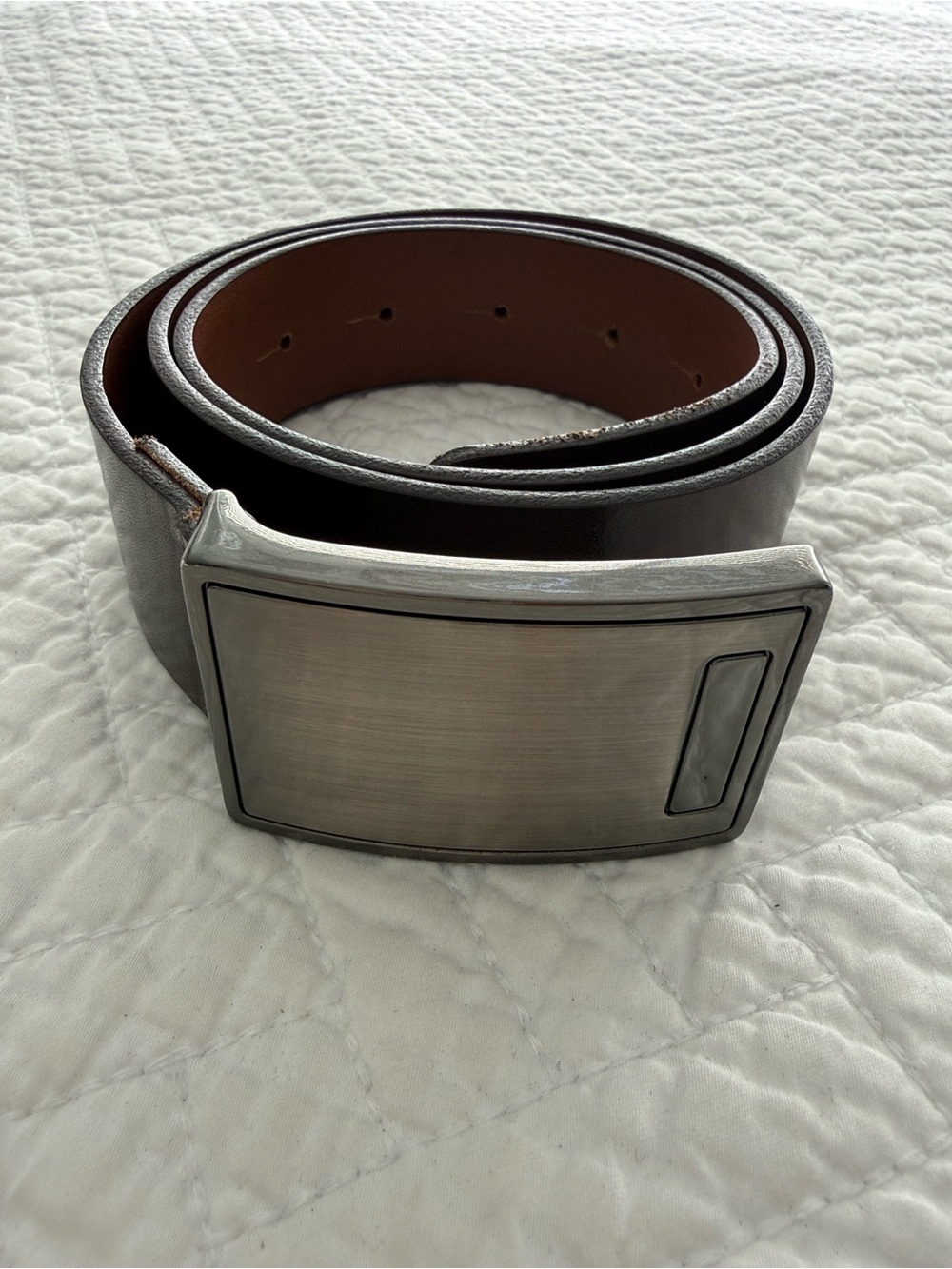 Aldo Brown Genuine Leather Belt with Brushed Metal Rectangle Buckle Size S/P NEW